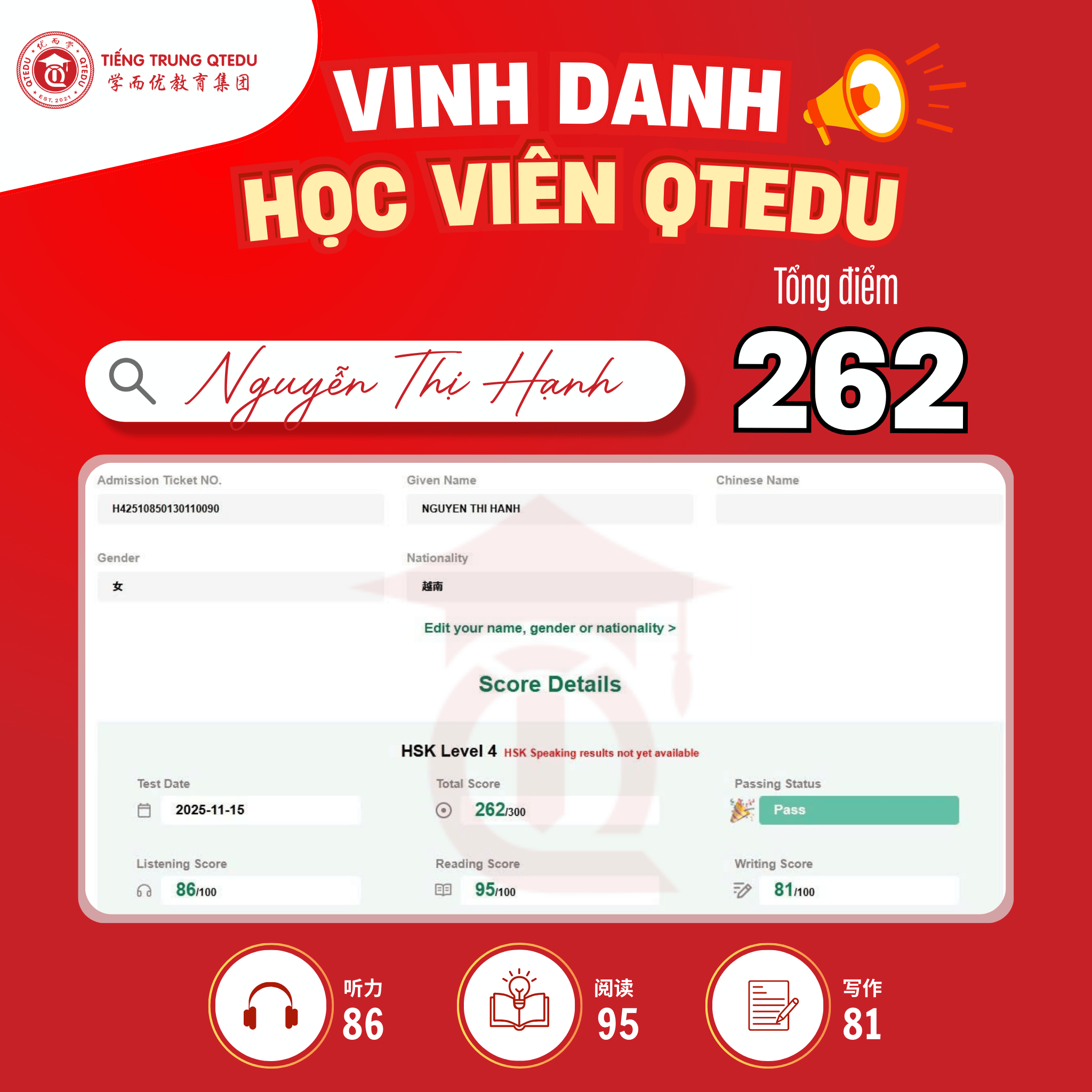 vinh danh học viên